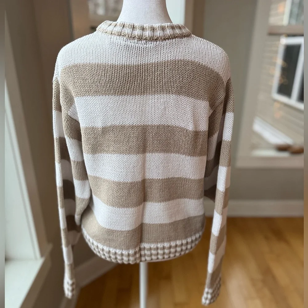 Vintage 90’s Nuggets Tan White Striped Cotton Cropped Sweater Size Large - Picture 5 of 10
